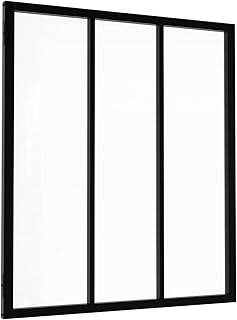 IDMarket - Verrière Atelier 3 vitrages L. 93 x H.108 cm en métal Noir et Verre trempé