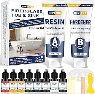 Kit Reparation Baignoire Blanc, Kit Réparation Carrelage Pour Acrylique, Céramique, Cuisine Salle de Bain Répare éclats, Rayures, Fissures et Trous Rouille Kit Réparation Email Baignoire -Multicolore