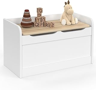 IDMarket - Banc Coffre de Rangement Enfant Logan 60 cm en Bois Blanc et hêtre
