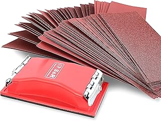 S&R Jeu 80 Feuilles Abrasives Papier de Verre Ponceuse + Bloc de Ponçage avec grain chaque 10 : P 40/60 / 80/120 / 180/240 / 320/400 Feuilles 93 x 230 mm pour ponceuse manuelle