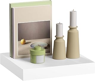Étagère Murale, Étagère Flottante, en MDF et Métal, avec Support Invisible, pour Chambre, Salon, Bureau, Cuisine, Blanc, 25x22,9x3,8cm