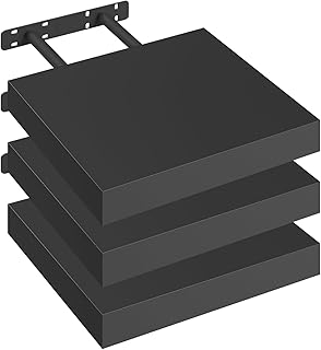 Lot de 3 Étagères Murales, Étagère Flottante, en MDF et Métal, avec Support Invisible, pour Chambre, Salon, Bureau, Cuisine, Noir, 25x22,9x3,8cm