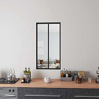 AICA Verrière Atelier en Aluminium Noir Mat L.63xH.108cm 2 Carreaux Transparents Inclus, Design Moderne - Verrière Fixe kit de verrière et vitrage