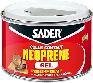 Sader Colle Contact Néoprène Gel – Colle Extra Forte Tous Matériaux – Prise Immédiate – Idéale pour Supports Poreux ou Verticaux – Spatule Incluse – Boîte de 250 ml