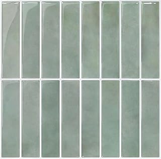 Crédence Adhésive Pour Cuisine Vert vintage, 10 Pièces, Carrelage Adhesif Mural Salle de Bain, Vinyle 3D Métro Autocollant Carrelage Adhesif, imperméable, 30,5x30,5cm, Ligne droite verticale