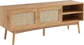 BAÏTA Meuble TV INES Effet chêne et cannage rotin l140cm