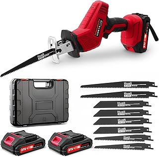 Scie Sabre Sans Fil,21V Scie Sabre à Batterie avec 2×2.0Ah Batteries,Vitesses Réglables 0-4000SPM,Changement de Lame Sans Outil, Electrique sans Fil Avec 8 Lames pour Coupe de Bois, Branches, Métal