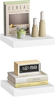 Lot de 2 Étagères Murales, Étagère Flottante, en MDF et Métal, avec Support Invisible, pour Chambre, Salon, Bureau, Cuisine, Blanc, 25x22,9x3,8cm
