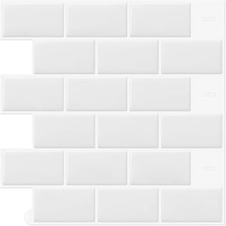 DEWOO Credence Adhesive pour Cuisine Stickers Carrelage Metro Carreaux Adhesif Mural Salle de Bain,Blanc(10-Pièces,30.5x 30.5cm)