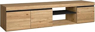 Skraut Home | Meuble TV Modèle Naturale | Couleur Chêne/Noir | Salon-séjour | Support Télévision avec étagères et placards de Rangement | 160 x 40 x 41 cm(Naturale 160)