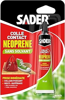 Sader Colle Contact Type Néoprène – Sans Solvant et Sans Odeur – Colle Extra Forte Tous Matériaux – Intérieur et Extérieur Sous Abri – Prise Immédiate – Translucide – Tube 30 ml